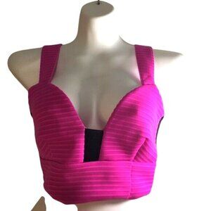 Express Womens Crop Top Pink/Black Style 75118257 Zip Back Size S/P NWT